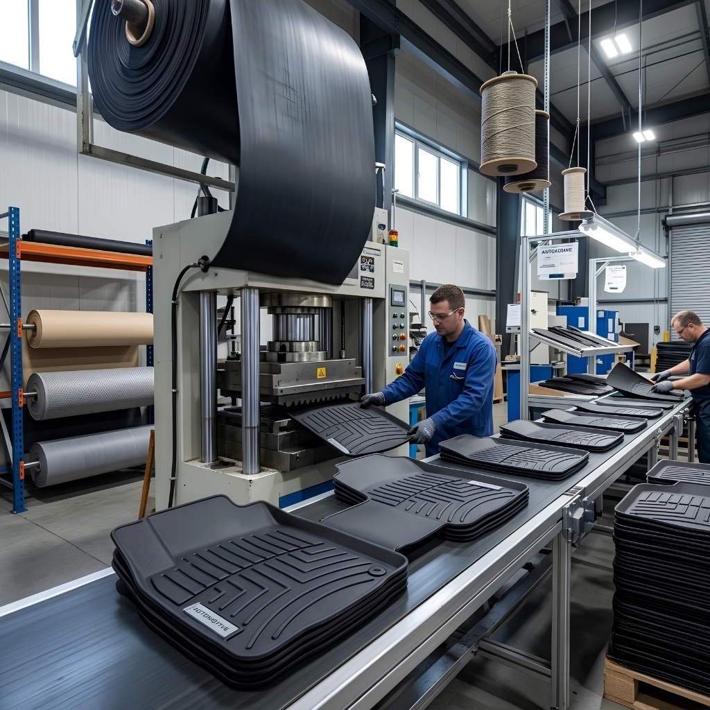 Close up of automotive manufacturing and material cutting