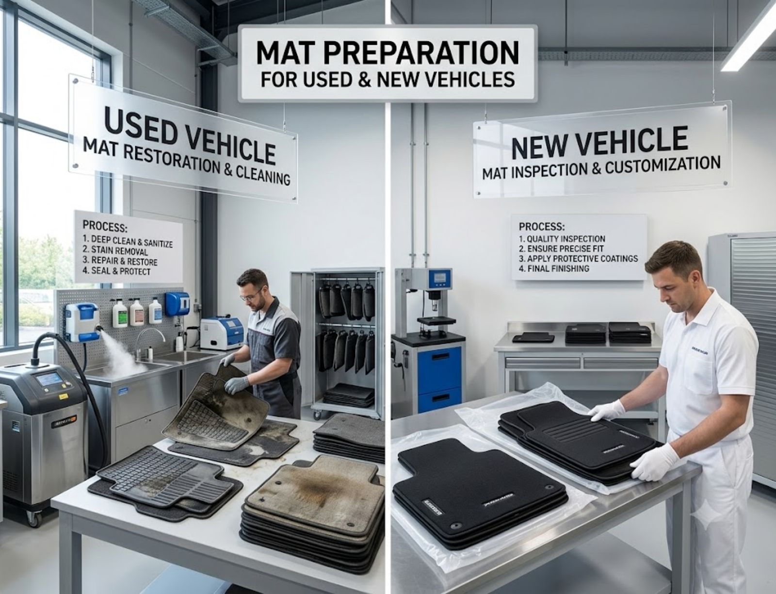 Commercial van interior with heavy duty mats